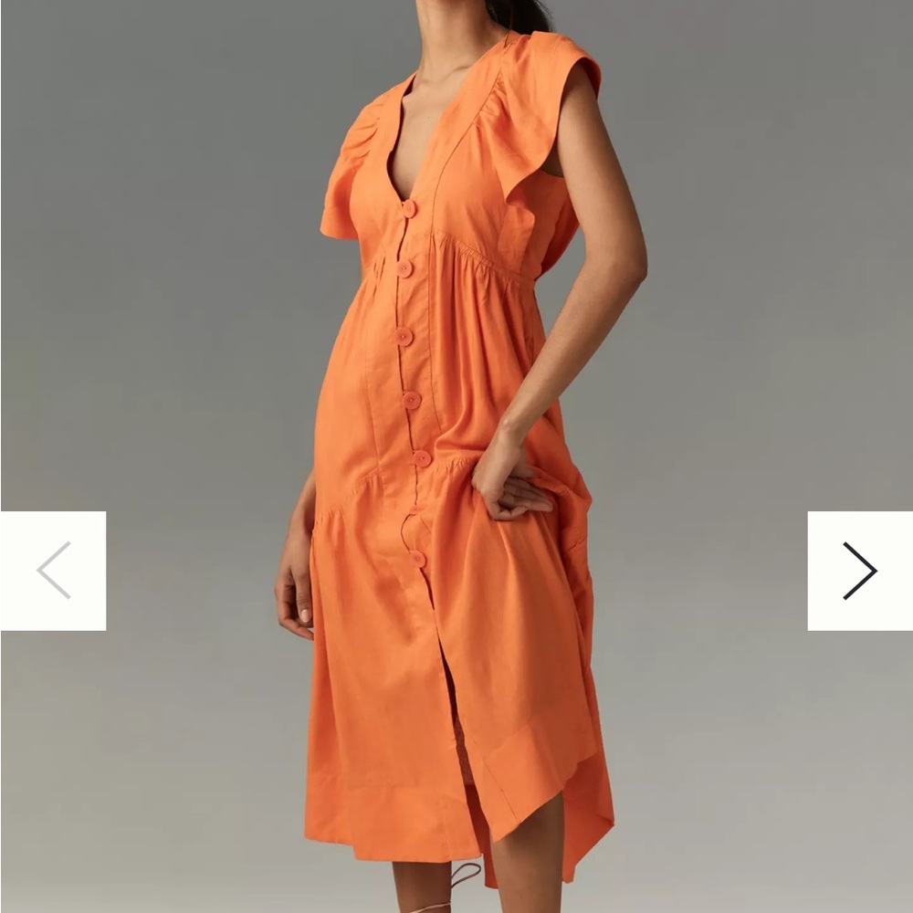 Anthropologie Orange Sleeveless Plunge Sundress